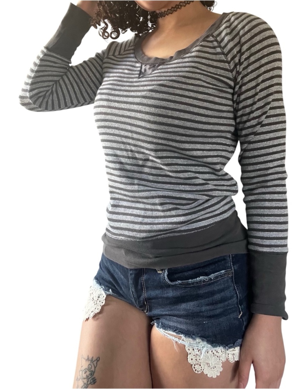 Victoria secret grey metallic striped long sleeve thermal